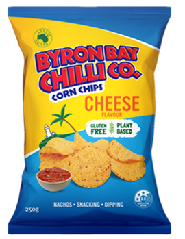 BYRON BAY CHILLI CO. CORN CHIPS CHEESE FLAVOUR (250g) BYRON BAY CHILLI CO. CORN CHIPS CHEESE FLAVOUR (250g)