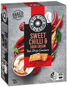 RED ROCK DELI SWEET CHILLI & SOUR CREAM DELI STYLE CRACKERS (135G) RED ROCK DELI SWEET CHILLI & SOUR CREAM DELI STYLE CRACKERS (135G)