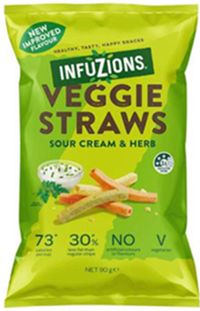 INFUZIONS VEGGIE STRAWS SOUR CREAM & HERB CHIPS (90G) INFUZIONS VEGGIE STRAWS SOUR CREAM & HERB CHIPS (90G)