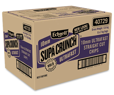 EDGELL SUPA CRUNCH ULRAFAST 10MM STRAIGHT CUT CHIPS BOX (6 X 2KG BAGS) EDGELL SUPA CRUNCH ULRAFAST 10MM STRAIGHT CUT CHIPS BOX (6 X 2KG BAGS)