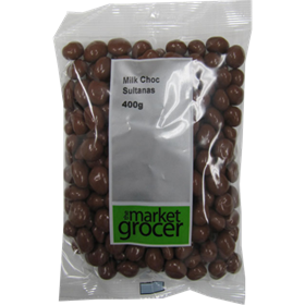 THE MARKET GROCER MILK CHOC SALTANAS (400G) THE MARKET GROCER MILK CHOC SALTANAS (400G)