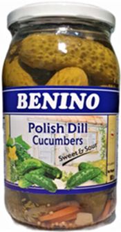 BENINO POLISH DILL PICKLE CUCUMBERS SWEET & SOUR 900G (GHERKINS)