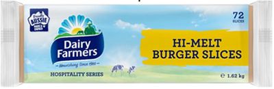 DAIRY FARMER'S HI MELT SLICED BURGER CHEESE (1.62KG X 8) BOX DAIRY FARMER'S HI MELT SLICED BURGER CHEESE (1.62KG X 8) BOX