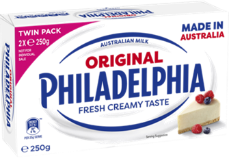 AUSRTALIAN MILK ORIGINAL PHILADELPHIA FRESH CREAMY TASTE CREAM CHEESE TWIN BLOCK (2 X 250G)