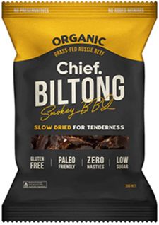ORGANIC GRASS-FED AUSSIE BEEF CHIEF BILTONG SMOKEY BBQ JERKY (30G)