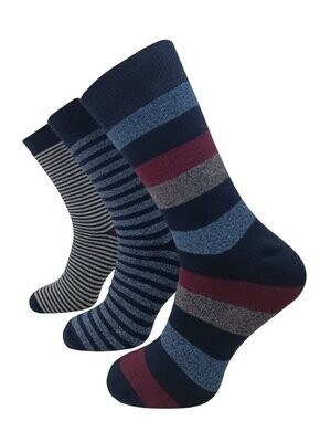 Vollfrottee-Socken mit Ringelmuster – Gr. 42/47 - jeans mit weinrot - 3er Pack Vollfrottee-Socken mit Ringelmuster – Gr. 42/47 - jeans mit weinrot - 3er Pack