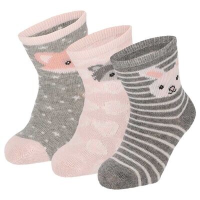 Baby Socken Tiere - rosa / grau - 3 Paar