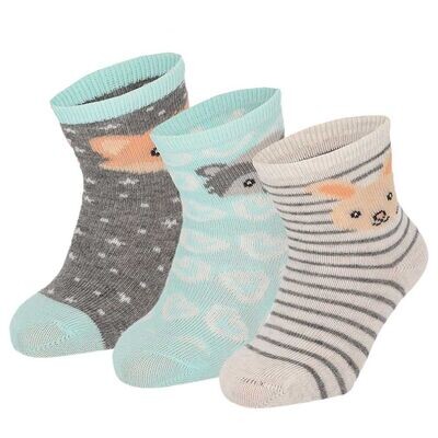 Baby Socken Tiere - türkis / grau - 3 Paar