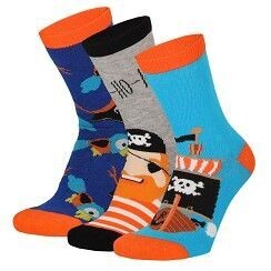 Kinder Socke Gr. 19-34 - Pirat - blau/orange - 3 Paar