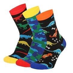 Kinder Socke Gr. 23-38 - Dino - schwarz/blau/bunt -  3 Paar