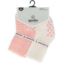 Baby ABS-Socken - Grobstrick - rosa/ecru oder grau - 2 Paar