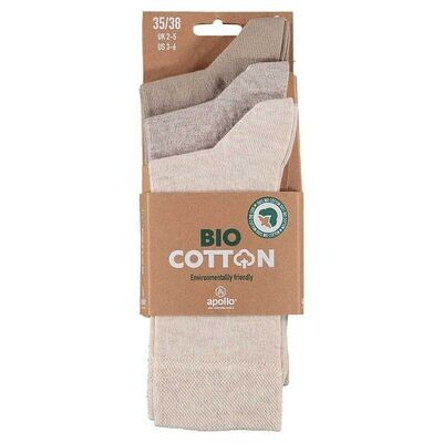 Socken Bio-Baumwolle - ohne Naht - Beigetöne - nur Gr. 35/38 - 3er Pack