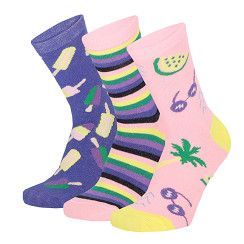 Kinder Socke Gr. 27-38 - Beach - rosa/lila -  3 Paar