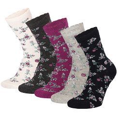Kinder Socke Gr. 23-38 - Blümchen dunkel - 5 Paar
