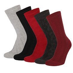 Damen Socke mit Strukturmuster - rot/grau  - 5er Pack
