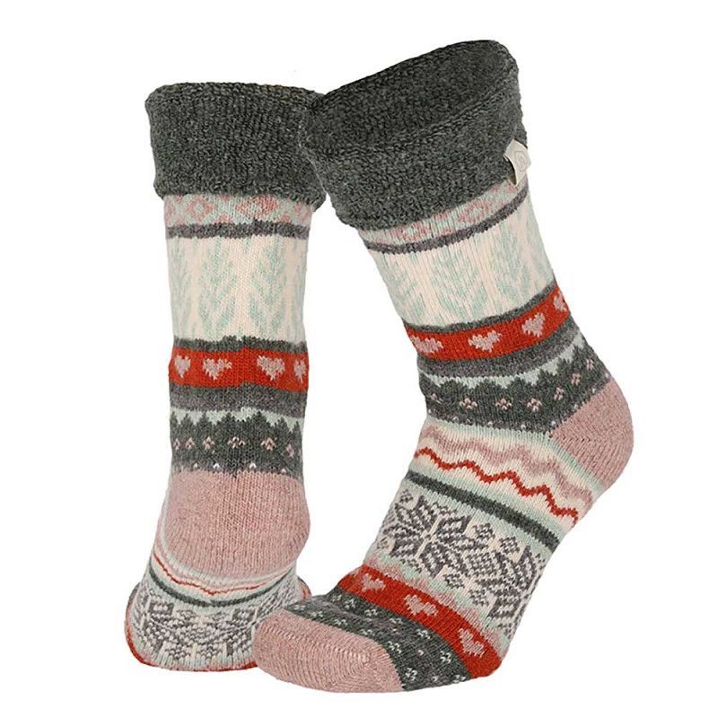 Damen Woll-Socken - 47% Wolle - oliv/rosé - 1 Paar Damen Woll-Socken - 47% Wolle - oliv/rosé - 1 Paar