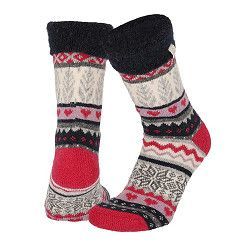 Damen Woll-Socken - 47% Wolle - rot/marine - 1 Paar