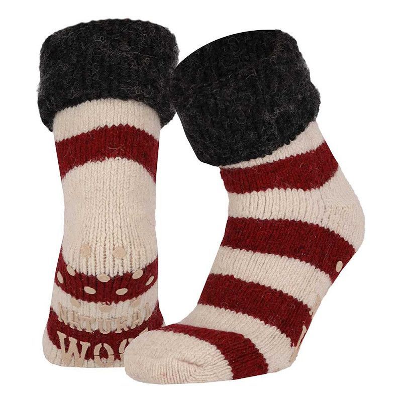 ABS-Woll-Socken - 47% Wolle - rot/beige - Gr. 39-46 - 1 Paar