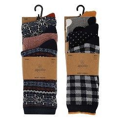Vollfrottee-Socken Motiv - blau/senf oder blau/rost - 3er Pack