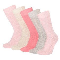 Damen Socke mit Strukturmuster - rosa/grau  - 5er Pack