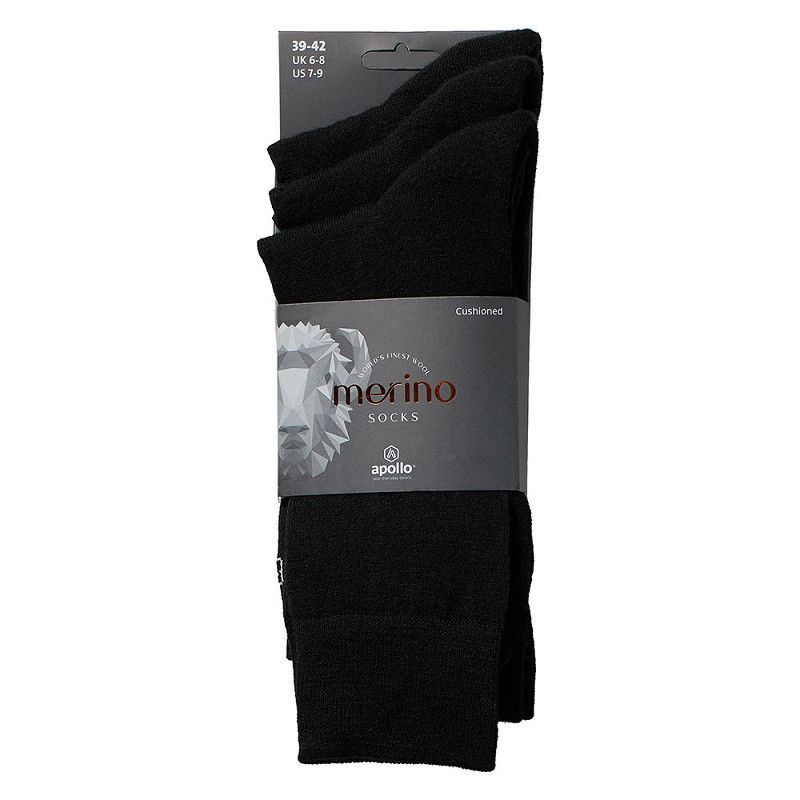 Feine Business-Strümpfe aus Merino-Wolle mit Frotteesohle–  schwarz - 3er Pack