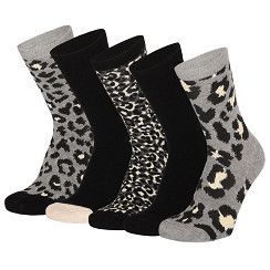 Damen Motivsocke mit Leo-Muster - schwarz/grau  - 5er Pack