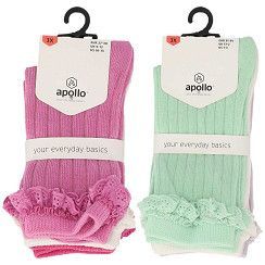 Kinder Socke Gr. 23-38 - Rüschenrand - mint oder pink -  3 Paar