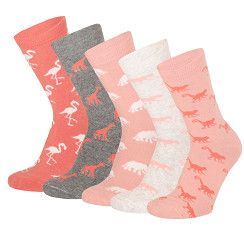 Damen Socke mit Tiermotiven - lachs/grau  - 5er Pack