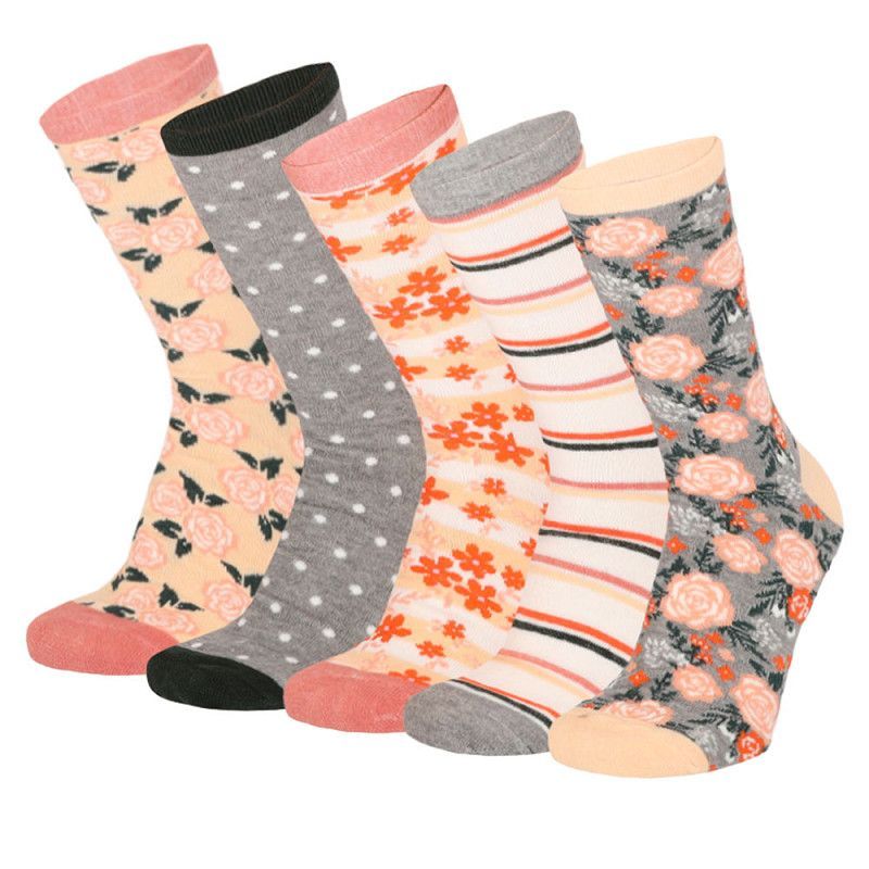 Damen Motivsocke - lachs/grau - 5er Pack Damen Motivsocke - lachs/grau - 5er Pack