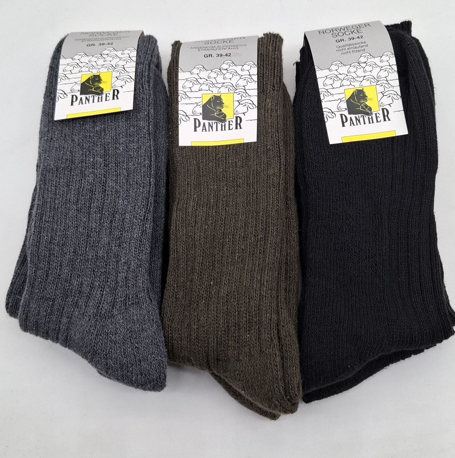 Norweger-Socken 51% Wolle mit Frotteesohle - schwarz, oliv oder anthra - 2er Pack