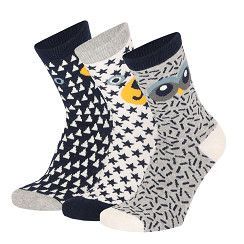 Kinder Socke Gr. 23-38 - Eule - marine/grau -  3 Paar