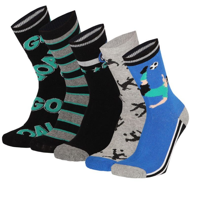 Kinder Socke  Gr. 23-38 - Fussball blau - 5 Paar