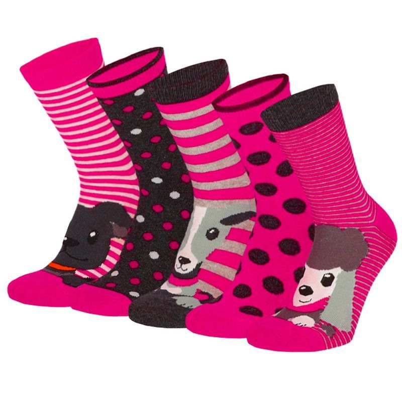 Kinder Socke Gr. 23-38 - Tiere - pink - 5 Paar