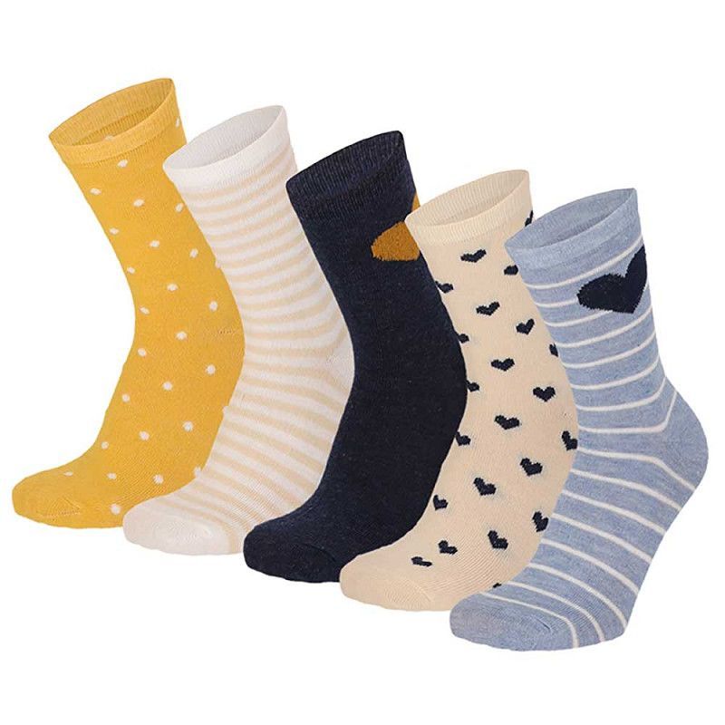 Kinder Socke Gr. 23-38 - Herz/Punkte - gelb/blau - 5 Paar
