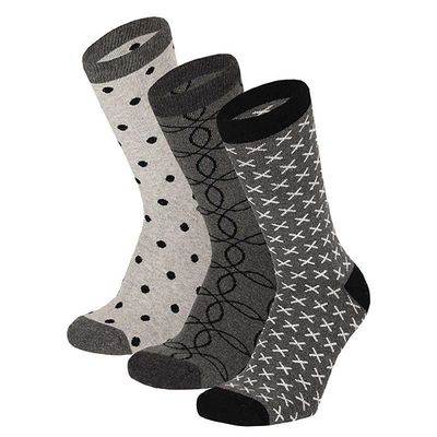Vollfrottee-Socken mit Muster – hellgrau/grau - 3er Pack