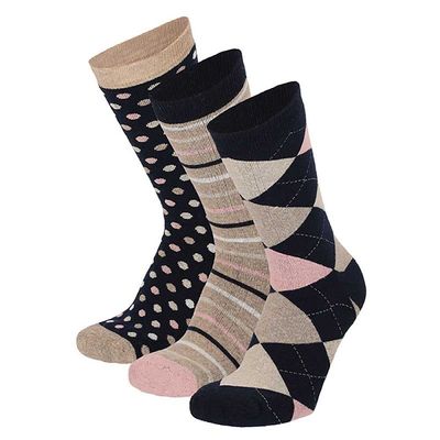Vollfrottee-Socken Motiv - marine/rosa/beige - 3er Pack
