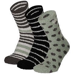 Damen Flausch-Socken - grün/schlamm/schwarz - 3er Pack