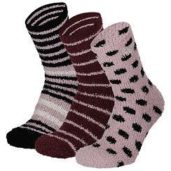 Damen Flausch-Socken - rosa/bordo/schwarz - 3er Pack