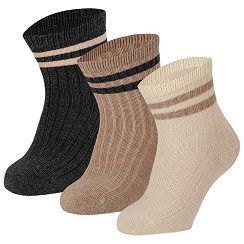 Baby Socken mit Ringel und Rippenschaft - grau/ecru/beige - 3 Paar Baby Socken mit Ringel und Rippenschaft - grau/ecru/beige - 3 Paar
