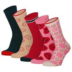 Kinder Socke Gr. 23-38 - Smiley - rosa, grün - 5 Paar