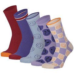Kinder Socke Gr. 23-38 - Smiley - flieder - 5 Paar