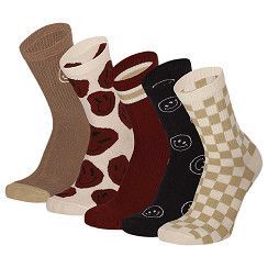 Kinder Socke Gr. 23-38 - Karo/Punkte - ecru/braun - 5 Paar