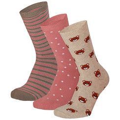 Kinder Vollfrotteesöckchen Gr. 23-38 - Bärchen - beige/rosa - 3 Paar