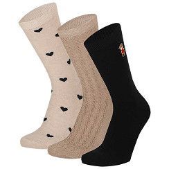 Damen Motivsocke - Bärchen-  beige/schwarz -  3er Pack