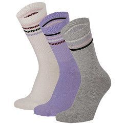 Damen Socke mit Ringeln - flieder/grau/weiß - 3er Pack Damen Socke mit Ringeln - flieder/grau/weiß - 3er Pack