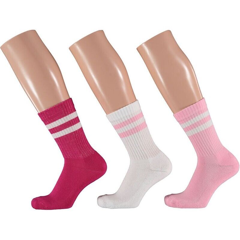 Kinder Sportsocke Gr. 27-42 - Ringel - pink, weiß, rosa - 3 Paar