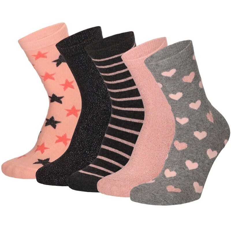 Kinder Socke Gr. 23-38 - Glitzer - Herz und Sterne - 5 Paar