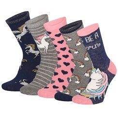 Kinder-Socke Gr. 31-38 - Einhorn/Glitzer blau/rosa -  5 Paar
