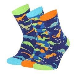 Kinder Socke Gr. 23-38 - Dino - blau/bunt -  3 Paar