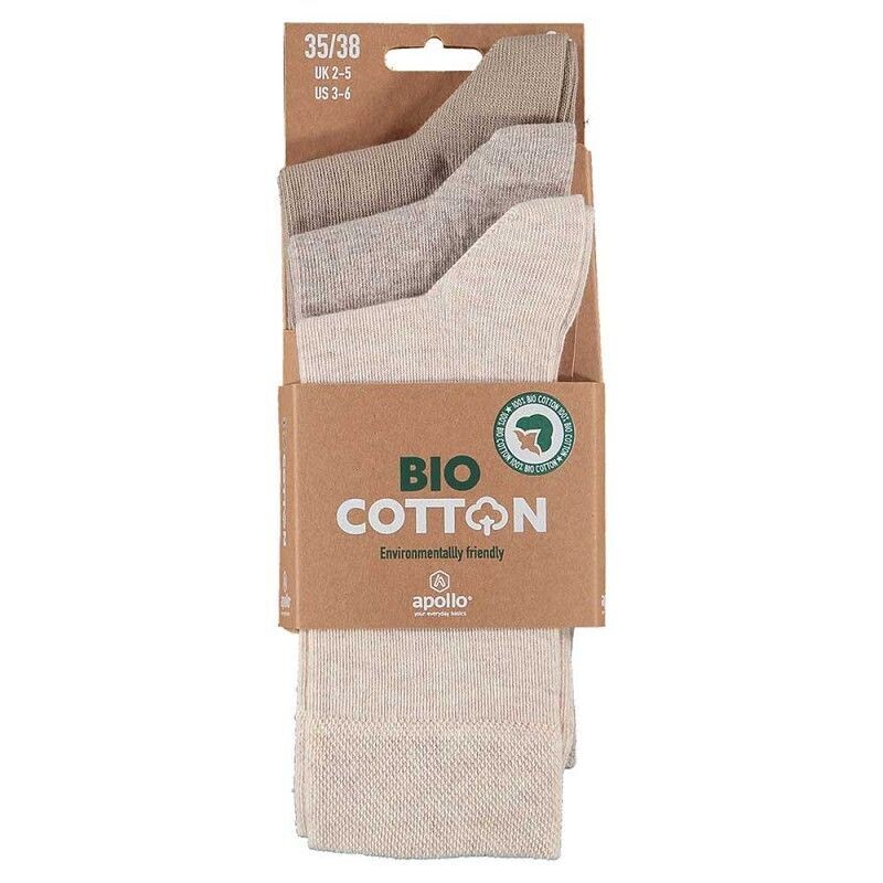 Socken Bio-Baumwolle - ohne Naht - Gr. 39-46 - Beigetöne -  3er Pack